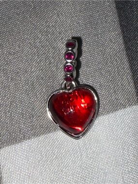 Pandora Silver Heart Charm with Red Gem Accents